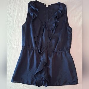 Banana Republic Navy Ruffle Tie-Front Sleeveless Blouse Ladies Small. Never Worn